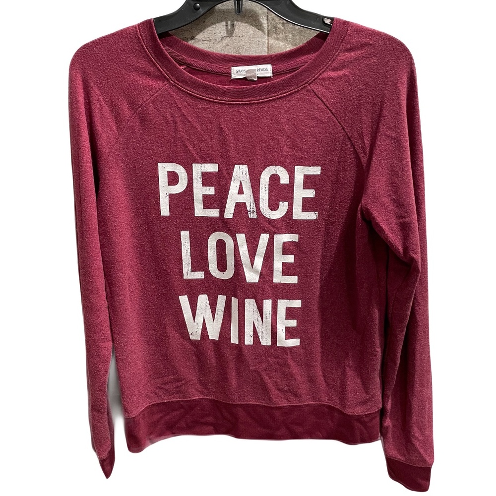 ❤️ GRAYSON THREADS PEACE LOVE WINE GRAPHIC SWEATSHIRT SIZE XS